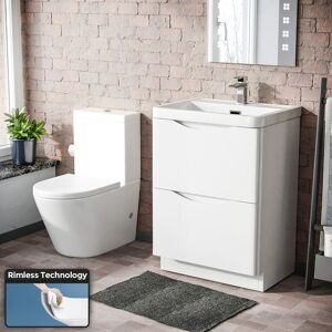 Nes Home - Merton 600mm Basin Vanity Unit & Rimless Close Coupled Toilet White Nes Home - Merton 600mm Basin Vanity Unit & Rimless Close Coupled Toilet White