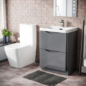 NES HOME Merton 600mm Freestanding Vanity Basin Unit & Square Rimless Close Coupled Toilet Steel Grey NES HOME Merton 600mm Freestanding Vanity Basin Unit & Square Rimless Close Coupled Toilet Steel Grey