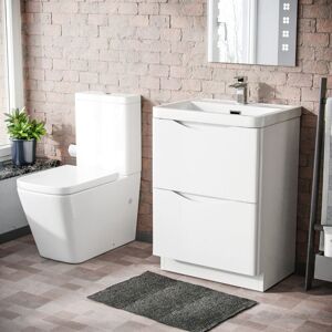NES HOME Merton 600mm Freestanding Vanity Basin Unit & Square Rimless Close Coupled Toilet White NES HOME Merton 600mm Freestanding Vanity Basin Unit & Square Rimless Close Coupled Toilet White
