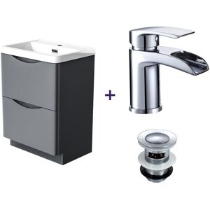 Nes Home - Merton Steel Grey Basin Vanity Unit Tap with Waste Set Nes Home - Merton Steel Grey Basin Vanity Unit Tap with Waste Set