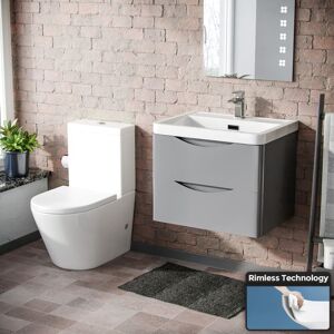 NES HOME Merton Modern Grey Basin Wall Hung Vanity Cabinet and Rimless Close Coupled Toilet NES HOME Merton Modern Grey Basin Wall Hung Vanity Cabinet and Rimless Close Coupled Toilet