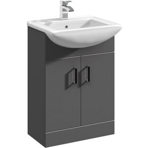 BALTERLEY Modern Floor Standing Bathroom 2 Door Vanity and Rectangular Basin Unit - 550mm, Satin Dark Grey, Soft Close Doors BALTERLEY Modern Floor Standing Bathroom 2 Door Vanity and Rectangular Basin Unit - 550mm, Satin Dark Grey, Soft Close Doors