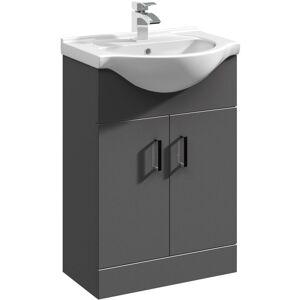BALTERLEY Modern Floor Standing Bathroom 2 Door Vanity and Round Basin Unit - 550mm, Satin Dark Grey, Soft Close Doors BALTERLEY Modern Floor Standing Bathroom 2 Door Vanity and Round Basin Unit - 550mm, Satin Dark Grey, Soft Close Doors