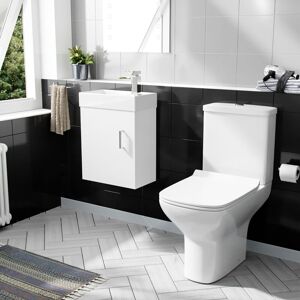 NES HOME Nanuya 400mm Cloakroom Wall Hung Basin Vanity Unit & Rimless Close Coupled Toilet White NES HOME Nanuya 400mm Cloakroom Wall Hung Basin Vanity Unit & Rimless Close Coupled Toilet White