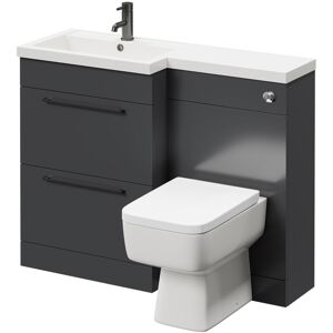390 Combination Gloss Grey 1100mm Vanity Unit Toilet Suite with Left Hand l Shaped 1 Tap Hole Basin and 2 Drawers with Gunmetal Grey Handles - Napoli 390 Combination Gloss Grey 1100mm Vanity Unit Toilet Suite with Left Hand l Shaped 1 Tap Hole Basin and 2 Drawers with Gunmetal Grey Handles - Napoli