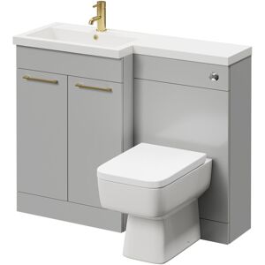 NAPOLI 390 Combination Gloss Grey Pearl 1100mm Vanity Unit Toilet Suite with Left Hand l Shaped 1 Tap Hole Basin and 2 Doors with Brushed Brass Handles NAPOLI 390 Combination Gloss Grey Pearl 1100mm Vanity Unit Toilet Suite with Left Hand l Shaped 1 Tap Hole Basin and 2 Doors with Brushed Brass Handles