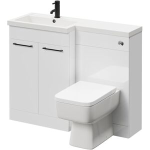 390 Combination Gloss White 1100mm Vanity Unit Toilet Suite with Left Hand l Shaped 1 Tap Hole Basin and 2 Doors with Matt Black Handles - Napoli 390 Combination Gloss White 1100mm Vanity Unit Toilet Suite with Left Hand l Shaped 1 Tap Hole Basin and 2 Doors with Matt Black Handles - Napoli