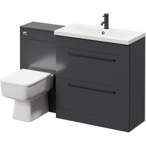 390 Gloss Grey 1300mm Vanity Unit Toilet Suite with 1 Tap Hole Basin and 2 Drawers with Matt Black Handles - Napoli 390 Gloss Grey 1300mm Vanity Unit Toilet Suite with 1 Tap Hole Basin and 2 Drawers with Matt Black Handles - Napoli