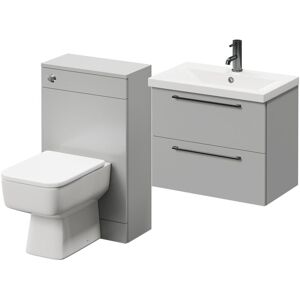 390 Gloss Grey Pearl 1100mm Wall Mounted Vanity Unit Toilet Suite with 1 Tap Hole Basin and 2 Drawers with Gunmetal Grey Handles - Napoli 390 Gloss Grey Pearl 1100mm Wall Mounted Vanity Unit Toilet Suite with 1 Tap Hole Basin and 2 Drawers with Gunmetal Grey Handles - Napoli