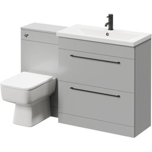 390 Gloss Grey Pearl 1300mm Vanity Unit Toilet Suite with 1 Tap Hole Basin and 2 Drawers with Matt Black Handles - Napoli 390 Gloss Grey Pearl 1300mm Vanity Unit Toilet Suite with 1 Tap Hole Basin and 2 Drawers with Matt Black Handles - Napoli