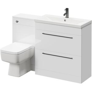 390 Gloss White 1300mm Vanity Unit Toilet Suite with 1 Tap Hole Basin and 2 Drawers with Gunmetal Grey Handles - Napoli 390 Gloss White 1300mm Vanity Unit Toilet Suite with 1 Tap Hole Basin and 2 Drawers with Gunmetal Grey Handles - Napoli