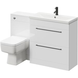 390 Gloss White 1300mm Vanity Unit Toilet Suite with 1 Tap Hole Basin and 2 Drawers with Matt Black Handles - Napoli 390 Gloss White 1300mm Vanity Unit Toilet Suite with 1 Tap Hole Basin and 2 Drawers with Matt Black Handles - Napoli
