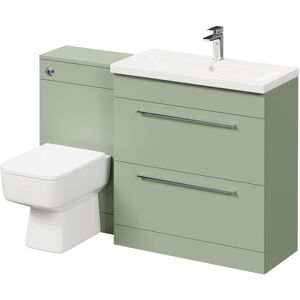 390 Olive Green 1300mm Vanity Unit Toilet Suite with 1 Tap Hole Basin and 2 Drawers with Polished Chrome Handles - Napoli 390 Olive Green 1300mm Vanity Unit Toilet Suite with 1 Tap Hole Basin and 2 Drawers with Polished Chrome Handles - Napoli
