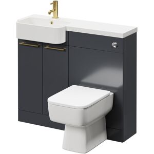 NAPOLI Combination Gloss Grey 1000mm Vanity Unit Toilet Suite with Left Hand Round Semi Recessed 1 Tap Hole Basin and 2 Doors with Brushed Brass Handles NAPOLI Combination Gloss Grey 1000mm Vanity Unit Toilet Suite with Left Hand Round Semi Recessed 1 Tap Hole Basin and 2 Doors with Brushed Brass Handles
