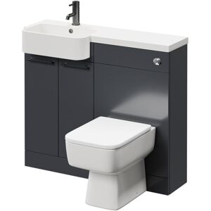 NAPOLI Combination Gloss Grey 1000mm Vanity Unit Toilet Suite with Left Hand Round Semi Recessed 1 Tap Hole Basin and 2 Doors with Gunmetal Grey Handles NAPOLI Combination Gloss Grey 1000mm Vanity Unit Toilet Suite with Left Hand Round Semi Recessed 1 Tap Hole Basin and 2 Doors with Gunmetal Grey Handles