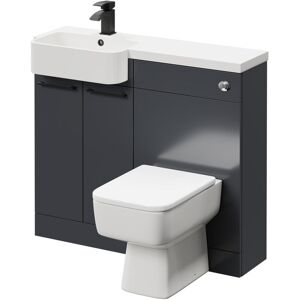 NAPOLI Combination Gloss Grey 1000mm Vanity Unit Toilet Suite with Left Hand Round Semi Recessed 1 Tap Hole Basin and 2 Doors with Matt Black Handles NAPOLI Combination Gloss Grey 1000mm Vanity Unit Toilet Suite with Left Hand Round Semi Recessed 1 Tap Hole Basin and 2 Doors with Matt Black Handles