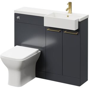 NAPOLI Combination Gloss Grey 1000mm Vanity Unit Toilet Suite with Right Hand Square Semi Recessed 1 Tap Hole Basin and 2 Doors with Brushed Brass Handles NAPOLI Combination Gloss Grey 1000mm Vanity Unit Toilet Suite with Right Hand Square Semi Recessed 1 Tap Hole Basin and 2 Doors with Brushed Brass Handles