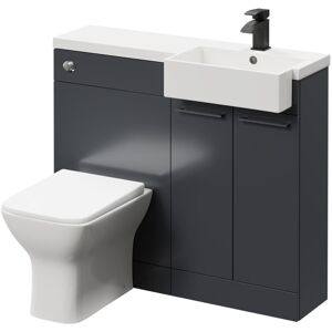 NAPOLI Combination Gloss Grey 1000mm Vanity Unit Toilet Suite with Right Hand Square Semi Recessed 1 Tap Hole Basin and 2 Doors with Matt Black Handles NAPOLI Combination Gloss Grey 1000mm Vanity Unit Toilet Suite with Right Hand Square Semi Recessed 1 Tap Hole Basin and 2 Doors with Matt Black Handles