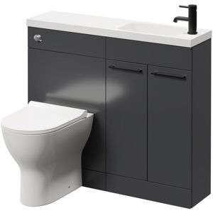 Combination Gloss Grey 1000mm Vanity Unit Toilet Suite with Slimline 1 Tap Hole Round Basin and 2 Doors with Matt Black Handles - Napoli Combination Gloss Grey 1000mm Vanity Unit Toilet Suite with Slimline 1 Tap Hole Round Basin and 2 Doors with Matt Black Handles - Napoli
