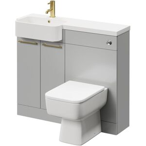 NAPOLI Combination Gloss Grey Pearl 1000mm Vanity Unit Toilet Suite with Left Hand Round Semi Recessed 1 Tap Hole Basin and 2 Doors with Brushed Brass NAPOLI Combination Gloss Grey Pearl 1000mm Vanity Unit Toilet Suite with Left Hand Round Semi Recessed 1 Tap Hole Basin and 2 Doors with Brushed Brass