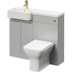 NAPOLI Combination Gloss Grey Pearl 1000mm Vanity Unit Toilet Suite with Left Hand Square Semi Recessed 1 Tap Hole Basin and 2 Doors with Brushed Brass NAPOLI Combination Gloss Grey Pearl 1000mm Vanity Unit Toilet Suite with Left Hand Square Semi Recessed 1 Tap Hole Basin and 2 Doors with Brushed Brass