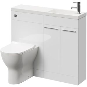 Combination Gloss White 1000mm Vanity Unit Toilet Suite with Slimline 1 Tap Hole Round Basin and 2 Doors with Polished Chrome Handles - Napoli Combination Gloss White 1000mm Vanity Unit Toilet Suite with Slimline 1 Tap Hole Round Basin and 2 Doors with Polished Chrome Handles - Napoli