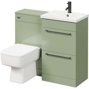 Olive Green 1000mm Vanity Unit Toilet Suite with 1 Tap Hole Basin and 2 Drawers with Matt Black Handles - Napoli Olive Green 1000mm Vanity Unit Toilet Suite with 1 Tap Hole Basin and 2 Drawers with Matt Black Handles - Napoli