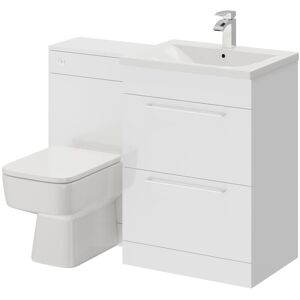 Gloss White 1100mm Vanity Unit Toilet Suite with 1 Tap Hole Basin and 2 Drawers with Polished Chrome Handles - Napoli Gloss White 1100mm Vanity Unit Toilet Suite with 1 Tap Hole Basin and 2 Drawers with Polished Chrome Handles - Napoli