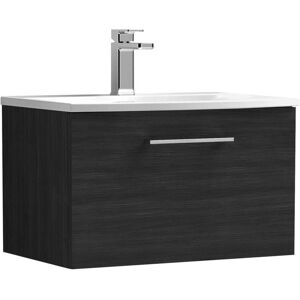 Nuie - Arno Wall Hung 1-Drawer Vanity Unit with Basin-4 600mm Wide - Black Woodgrain Nuie - Arno Wall Hung 1-Drawer Vanity Unit with Basin-4 600mm Wide - Black Woodgrain