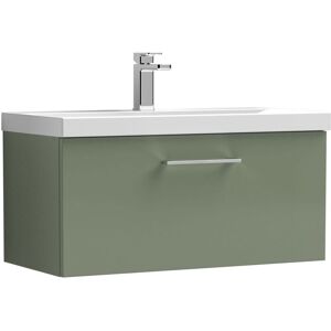 Nuie - Arno Wall Hung 1-Drawer Vanity Unit with Basin-1 800mm Wide - Satin Green Nuie - Arno Wall Hung 1-Drawer Vanity Unit with Basin-1 800mm Wide - Satin Green