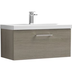 Nuie - Arno Wall Hung 1-Drawer Vanity Unit with Basin-1 800mm Wide - Solace Oak Woodgrain Nuie - Arno Wall Hung 1-Drawer Vanity Unit with Basin-1 800mm Wide - Solace Oak Woodgrain
