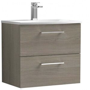 Nuie - Arno Wall Hung 2-Drawer Vanity Unit with Basin-4 600mm Wide - Solace Oak Woodgrain Nuie - Arno Wall Hung 2-Drawer Vanity Unit with Basin-4 600mm Wide - Solace Oak Woodgrain