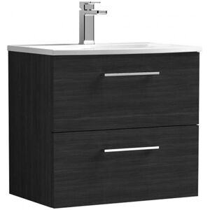 Nuie - Arno Wall Hung 2-Drawer Vanity Unit with Basin-4 600mm Wide - Black Woodgrain Nuie - Arno Wall Hung 2-Drawer Vanity Unit with Basin-4 600mm Wide - Black Woodgrain