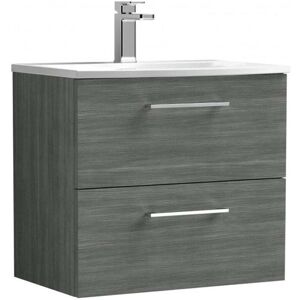 Nuie - Arno Wall Hung 2-Drawer Vanity Unit with Basin-4 600mm Wide - Anthracite Woodgrain Nuie - Arno Wall Hung 2-Drawer Vanity Unit with Basin-4 600mm Wide - Anthracite Woodgrain
