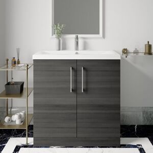 Nuie - Arno Floor Standing 2-Door Vanity Unit with Basin-2 800mm Wide - Anthracite Woodgrain Nuie - Arno Floor Standing 2-Door Vanity Unit with Basin-2 800mm Wide - Anthracite Woodgrain