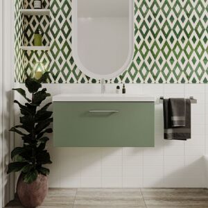 Nuie - Arno Wall Hung 1-Drawer Vanity Unit with Basin-2 800mm Wide - Satin Green Nuie - Arno Wall Hung 1-Drawer Vanity Unit with Basin-2 800mm Wide - Satin Green