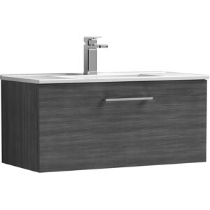 Nuie - Arno Wall Hung 1-Drawer Vanity Unit with Basin-4 800mm Wide - Anthracite Woodgrain Nuie - Arno Wall Hung 1-Drawer Vanity Unit with Basin-4 800mm Wide - Anthracite Woodgrain