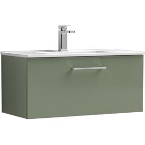 Nuie - Arno Wall Hung 1-Drawer Vanity Unit with Basin-4 800mm Wide - Satin Green Nuie - Arno Wall Hung 1-Drawer Vanity Unit with Basin-4 800mm Wide - Satin Green