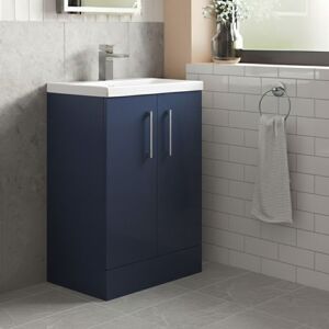 Nuie - Arno Compact Floor Standing 2-Door Vanity Unit with Polymarble Basin 600mm Wide - Midnight Blue Nuie - Arno Compact Floor Standing 2-Door Vanity Unit with Polymarble Basin 600mm Wide - Midnight Blue