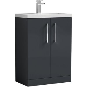 Nuie - Arno Compact Floor Standing 2-Door Vanity Unit with Polymarble Basin 600mm Wide - Satin Anthracite Nuie - Arno Compact Floor Standing 2-Door Vanity Unit with Polymarble Basin 600mm Wide - Satin Anthracite
