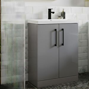Nuie Arno Floor Standing 2-Door Vanity Unit with Basin-4 500mm Wide - Satin Grey Nuie Arno Floor Standing 2-Door Vanity Unit with Basin-4 500mm Wide - Satin Grey