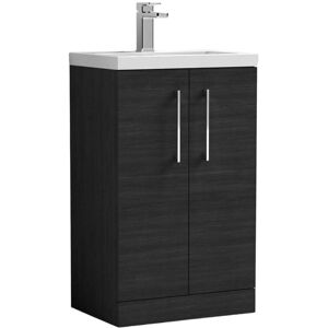 Nuie Arno Compact Floor Standing 2-Door Vanity Unit with Ceramic Basin 500mm Wide - Charcoal Black Woodgrain Nuie Arno Compact Floor Standing 2-Door Vanity Unit with Ceramic Basin 500mm Wide - Charcoal Black Woodgrain