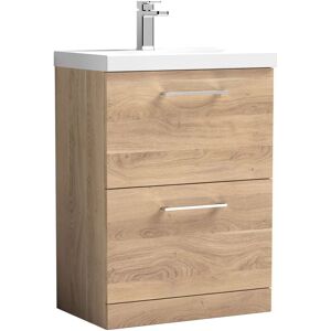 Nuie - Arno Floor Standing 2-Drawer Vanity Unit with Basin-1 600mm Wide - Bleached Oak Nuie - Arno Floor Standing 2-Drawer Vanity Unit with Basin-1 600mm Wide - Bleached Oak