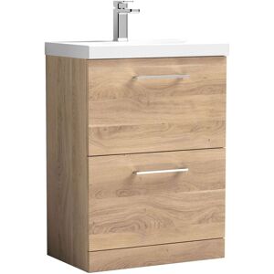 Nuie - Arno Floor Standing 2-Drawer Vanity Unit with Basin-3 600mm Wide - Bleached Oak Nuie - Arno Floor Standing 2-Drawer Vanity Unit with Basin-3 600mm Wide - Bleached Oak