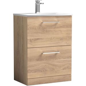 Nuie - Arno Floor Standing 2-Drawer Vanity Unit with Basin-4 600mm Wide - Bleached Oak Nuie - Arno Floor Standing 2-Drawer Vanity Unit with Basin-4 600mm Wide - Bleached Oak
