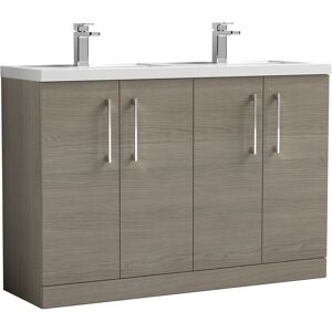 Nuie - Arno Floor Standing 4-Door Vanity Unit with Double Polymarble Basin 1200mm Wide - Solace Oak Nuie - Arno Floor Standing 4-Door Vanity Unit with Double Polymarble Basin 1200mm Wide - Solace Oak