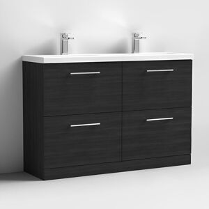 Nuie - Arno Charcoal Black Woodgrain 1200mm 4 Drawer Vanity Unit with Double Ceramic Basins - ARN633F Nuie - Arno Charcoal Black Woodgrain 1200mm 4 Drawer Vanity Unit with Double Ceramic Basins - ARN633F