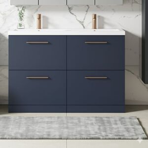 Nuie Arno Floor Standing 4-Drawer Vanity Unit with Double Ceramic Basin 1200mm Wide - Midnight Blue Nuie Arno Floor Standing 4-Drawer Vanity Unit with Double Ceramic Basin 1200mm Wide - Midnight Blue