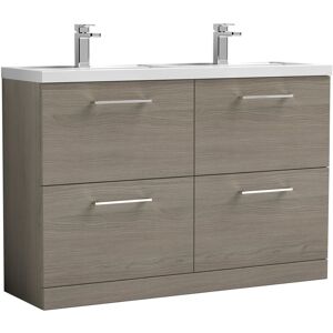 Nuie - Arno Floor Standing 4-Drawer Vanity Unit with Double Polymarble Basin 1200mm Wide - Solace Oak Nuie - Arno Floor Standing 4-Drawer Vanity Unit with Double Polymarble Basin 1200mm Wide - Solace Oak