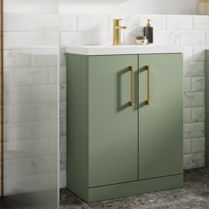 Nuie - Arno Floor Standing 2-Door Vanity Unit with Basin-1 500mm Wide - Satin Green Nuie - Arno Floor Standing 2-Door Vanity Unit with Basin-1 500mm Wide - Satin Green